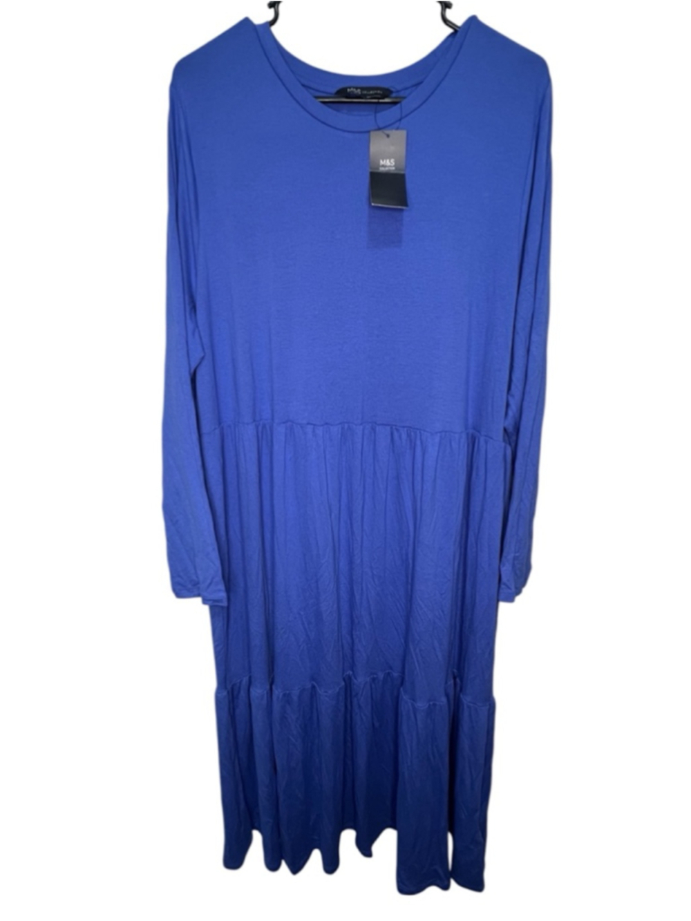 NWT M&S Collection Blue Tiered Long Sleeve Midi Dress